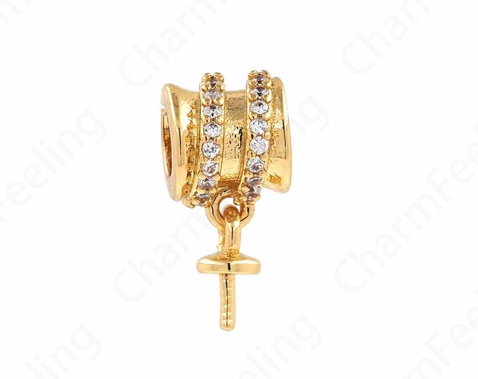MicroPavé CZ Cylindrical Spacer Beads, 18K Gold Filled Round Beads, Wholesale Beads, Bracelet Assembly Accessories, 15.2x7.4x7.4mm