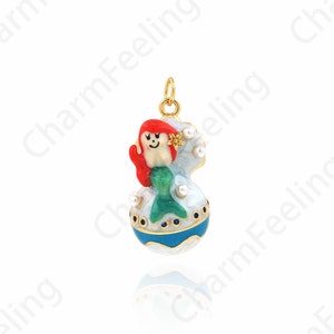 Mermaid Pendant, Puffed Pendant, 18K Gold Filled Mystical Creature Charm, Ocean Necklace, Enamel Charm, DIY Jewelry Supplies, 13.7X30X8.5mm