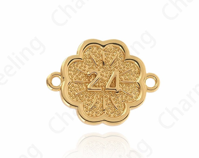 Flower Connector, 24 Connector, 18K Gold Filled Plant Connector, Charm Connector, DIY Jewelry Supplies, 18.5x14x1.6mm