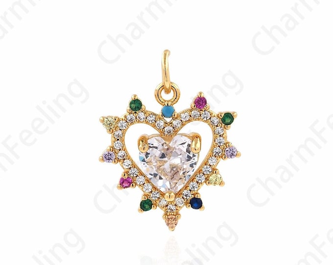 Heart Charm, Love Charm,Micropavé CZ Heart Pendant, 18K Gold Filled Gift for Her, Love Necklace, DIY Jewelry Accessories,20x14x3.2mm