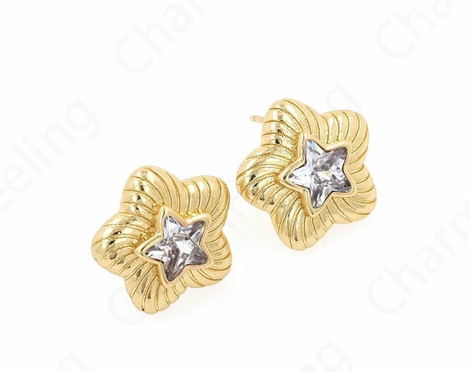 1 pair Flower Earrings, Pentagram Earrings, 18K Gold Filled Star Earrings, Star Charm, DIY Jewelry Accessories 15.5x16x4mm