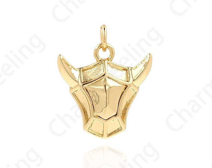 18K Gold Filled Cow Charm, Micropavé CZ Animal Necklace, Bull Head Pendant, Wild Animal Charm, DIY Jewelry Supplies, 16.5x14x3.5mm