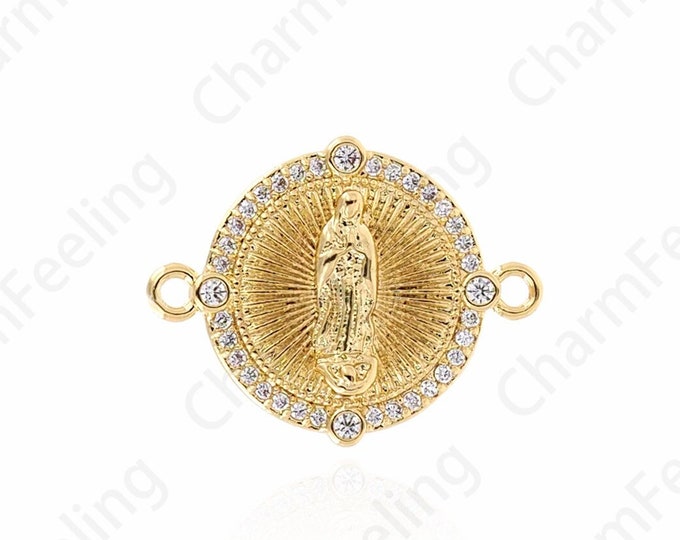 Micro-pavé CZ Religious Connector,18K Gold Filled Catholic Charm,Notre Dame Connector,Religious Charm,DIY Jewelry Accessories,21.2x16.8x3mm