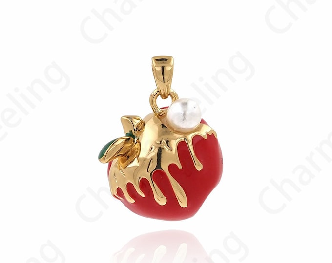 18K Gold Filled Fruit Necklace, Enamel Apple Pendant, Enamel Apple Necklace, Fruit Charm, Apple Charm, Apple Necklace, 22x15.5x8mm