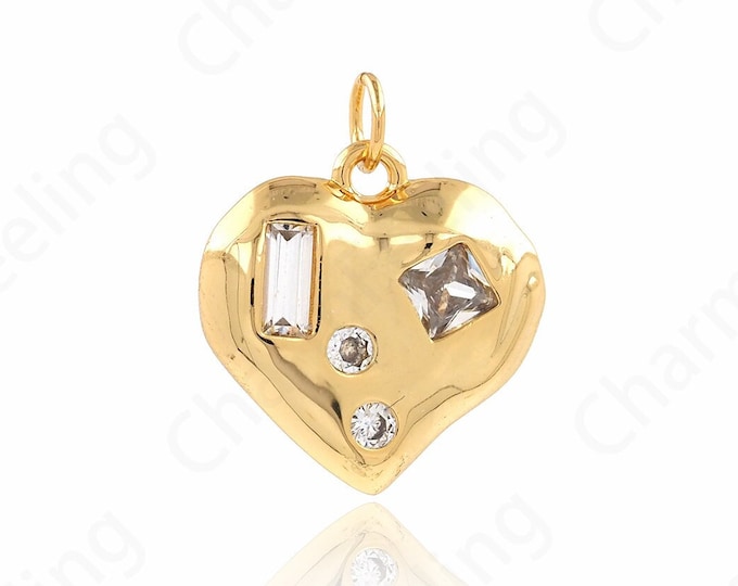 18K Gold Filled Love Charm,Love Necklace, Heart Charm, Micropavé CZ Heart Pendant, Gift for Her, DIY Jewelry Accessories,19.8x17.2x3.4mm
