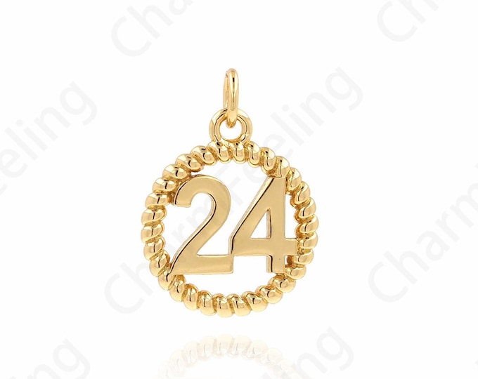 Round Charm, 24 Charms, Angel Number Pendant, 18K Gold Filled 24 Necklace, Gift for Her, DIY Jewelry Supplies, 16.5x12x1.6mm