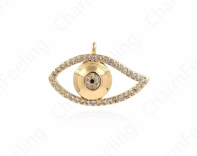 Micropavé CZ Eye Necklace, Devil's Eye Pendant, Lucky Eye Necklace,18K Gold Filled Eye Charm, DIY Jewelry Supplies,14.5x23x2.5mm