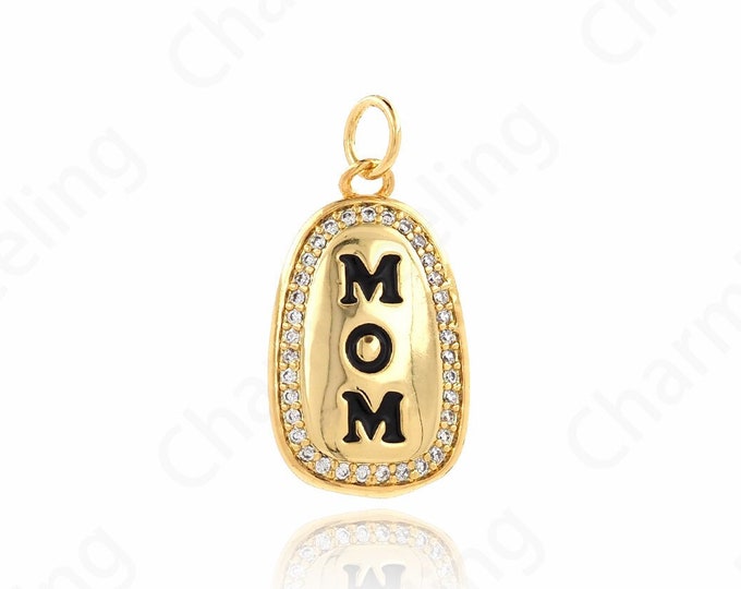 Oval Pendant, Micropavé CZ Enamel Charm, Oval Necklace, 18K Gold Filled Bullet Necklace, Mother's Day Gift,DIY Jewelry Supplies, 23x23x2.7mm