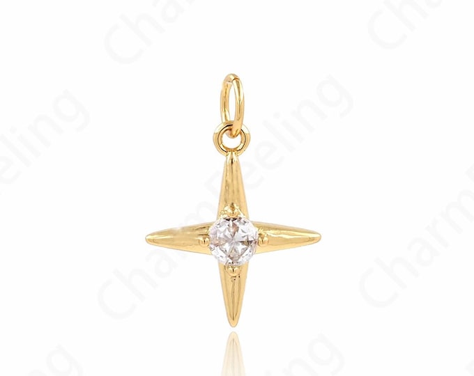 Polaris Charm, Micro-Pave Mini Polaris Pendant, Polaris Necklace, Star Pendant, Star Charm, DIY Jewelry Making Accessories 19.5x14x3.5mm