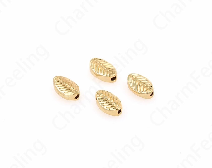 10 pcs Dainty Alloy Beads,18K Gold Filled Leaf Spacer Beads,Cylinder Beads, DIY Bracelet Accessories, 9.2x5.8x3mm
