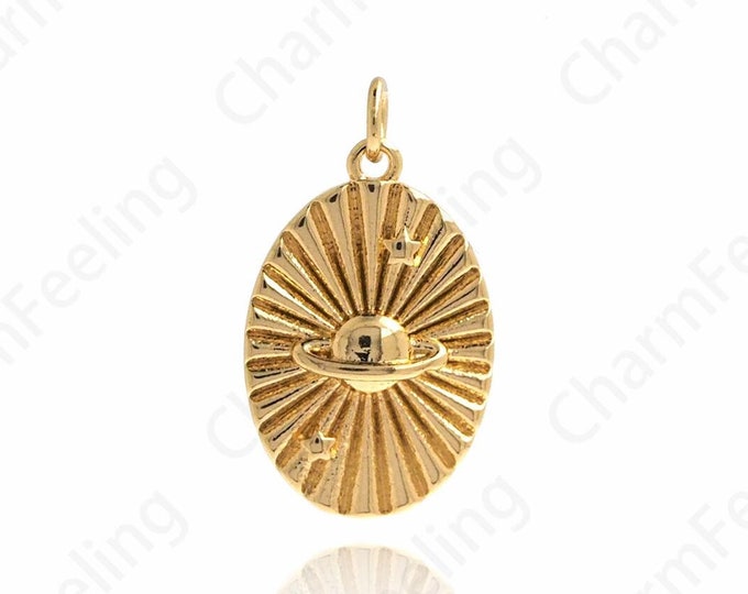 18K Gold Filled Oval Saturn Necklace, Oval Gold Saturn Pendant, Saturn Charm, DIY Jewelry Making Accessories 26.3x15x3.8mm