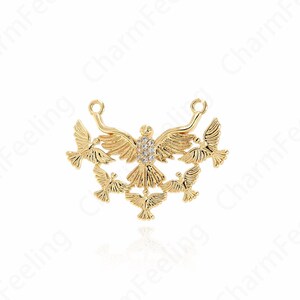 Pingente de águia, colar de pássaro micropavé CZ, pingente voador preenchido com ouro 18K, pingente de pássaro, pingente de águia, suprimentos de joias DIY, 23 x 32,5 mm