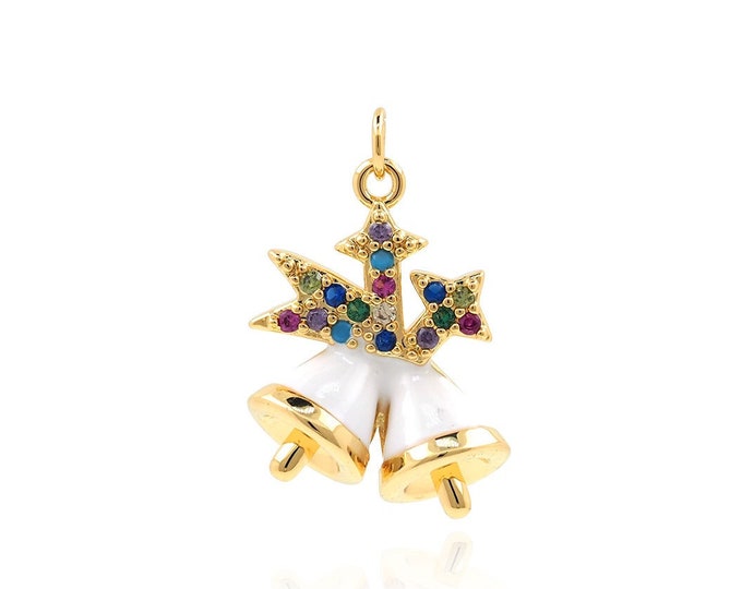 18K Gold Filled Christmas Bell Pendant, Bell Charm, Micropavé CZ Christmas Gift Necklace, DIY Jewelry Accessories, 22x15x7mm
