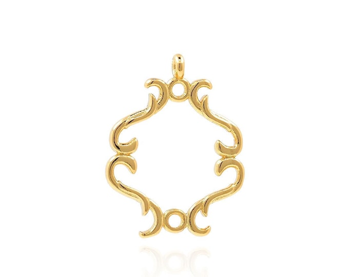 18K Gold Filled Totem Pendant, Totem Charm, Hollow Flower Necklace, Plant Charm, DIY Jewelry Accessories, 18x14x1.7mm