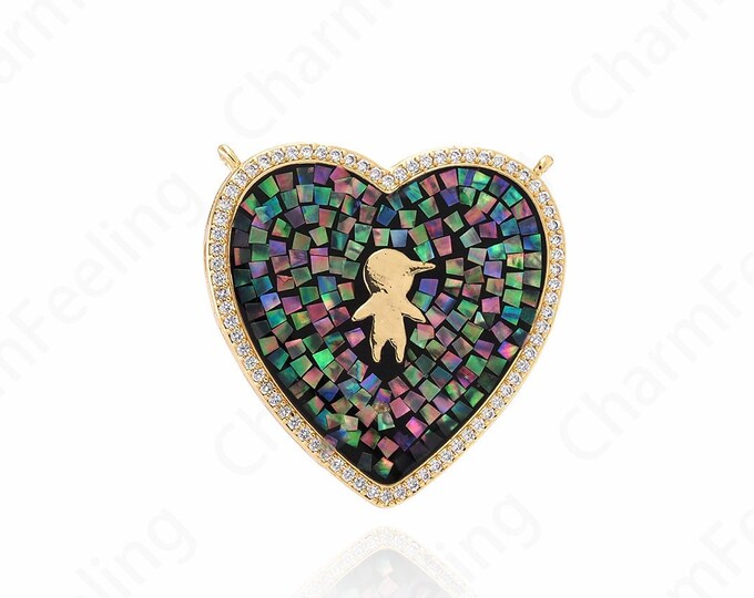 Micropavé CZ Kids Charm, Boy Pendant, Heart Pendant, 18K Gold Filled Dainty Necklace, Love Charm, DIY Jewelry Supplies, 34x34.5x4mm