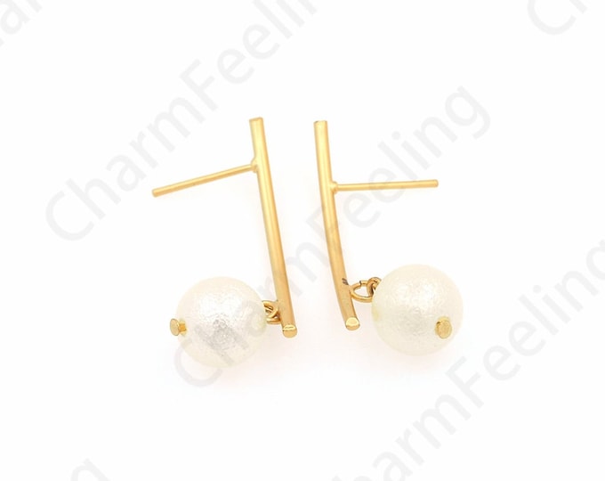 Hoop Earrings, 18K Gold Filled Pearl Earrings, Ring Pearl Earrings, Cutout Earrings, DIY Jewelry Supplies, 36mm