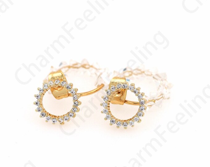 Hoop Earrings, Crystal Earrings, 18K Gold Filled Dainty Earrings, Micropavé CZ Ring Charm, Boho Earrings, DIY Jewelry Supplies, 19x15mm