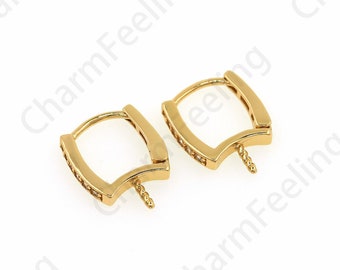 Gold Hoops Cubic Zirconia Rectangle Hoops, Oblong Earrings, Square Hoops, Rectangular Earrings, Dainty Hoop Earrings,10.8x14x2mm