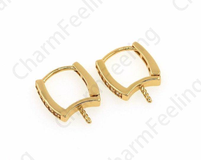 Gold Hoops Cubic Zirconia Rectangle Hoops, Oblong Earrings, Square Hoops, Rectangular Earrings, Dainty Hoop Earrings,10.8x14x2mm