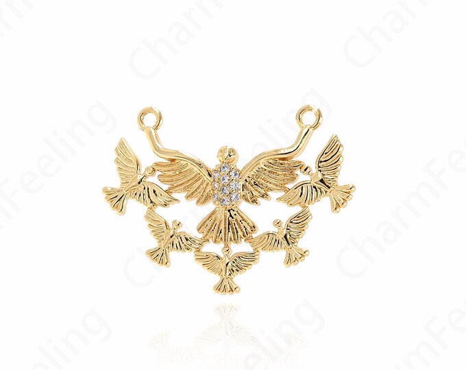 Eagle Pendant, Micropavé CZ Bird Necklace, 18K Gold Filled Flying Charm, Bird Charm, Eagle Charm, DIY Jewelry Supplies, 23x32.5mm