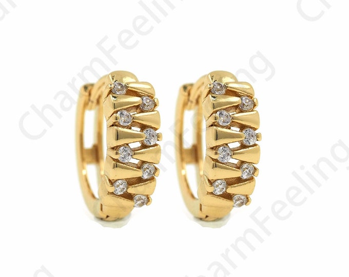 1 Pair,Spiked Earrings, Animal Clip Earrings, Micropaved CZ Gold Earrings, 18K Gold Filled Round Earrings, A Gift For Her,14.5x13.5x4.5mm