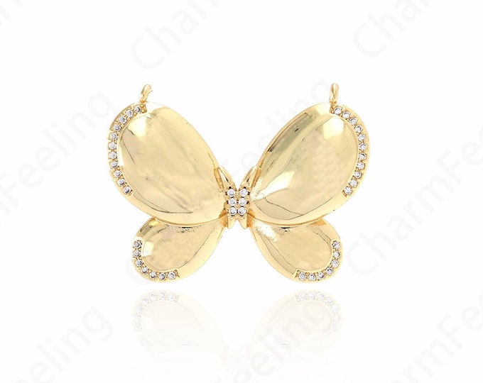 Butterfly Pendant, Animal Charm,MicroPave  CZ Butterfly Necklace, Butterfly Charm, DIY Jewelry Making Accessories 28.5x38x4.5mm
