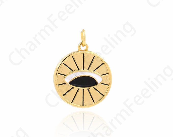 Eye Pendant, Magic Eye Pendant, Eye Charm,18K Gold Filled Oval Cosmic Eye Pendant, Enamel All-Seeing Eye Necklace, 22.5x17x2mm