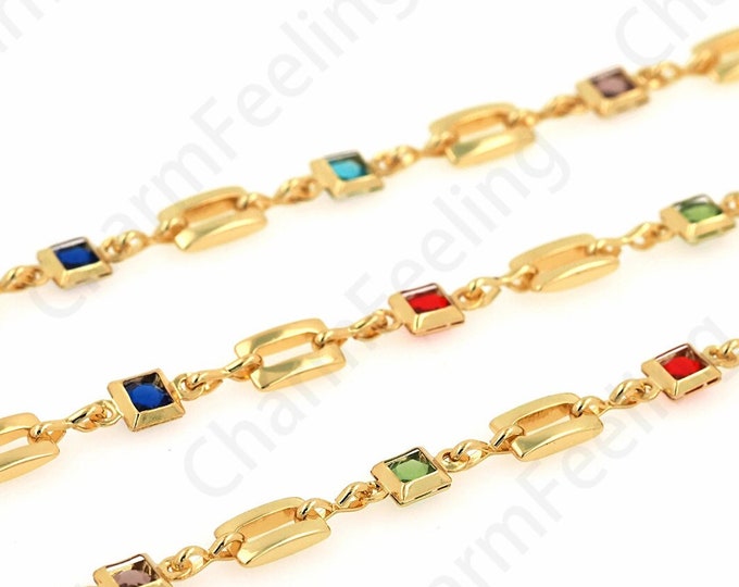 1 meter,18K Gold Filled Zircon Chain,Paperclip Chain, Brass Square Chain, Semi-Finished Chain,Nickel Free Unfinished Link Chain 4.7x7.4mm