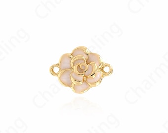 Rose Connector, Alloy Flower Connector,18K Gold Filled Flower Jewelry,Enamel Rose Charm, Used for Jewelry Products  20x15x3mm