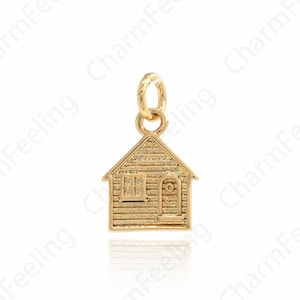 Mini House Home Charm 14K Gold Filled Molten House Pendant Bracelet Necklace DIY Jewelry Making,16.3x10x1.5mm