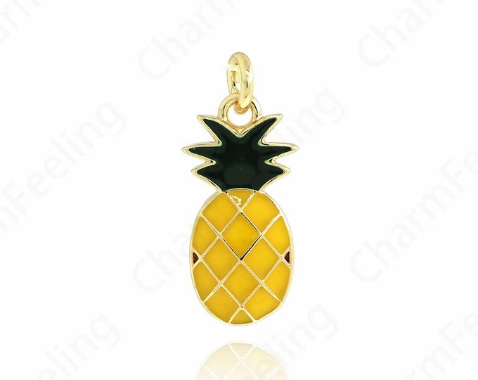 Enamel Pineapple Charm,18K Gold Filled Pineapple Charm, Pineapple Pendant, Pineapple Necklace 17.5x7.5x2.2mm