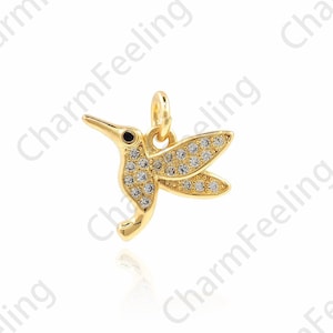 18K Gold Filled Hummingbird Pendant, Micropavé CZ Hummingbird Necklace, Bird Charm,Hummingbird Charm, DIY Jewelry Accessories, 14.5x15x2.5mm