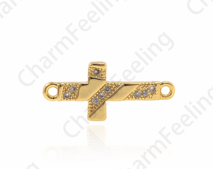 Cross Connector, CZ Cross Connector, Cross Charm, Cross Pendant, DIY Jewelry Making Accessories 8.2x18.2x1.3mm 1pcs