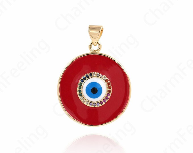 Gold Eye Pendant,Micropavé CZ Eye Pendant Eye Pendant, 18K Gold Filled Good Luck Pendant Round Eye Necklace, 30x22x4mm