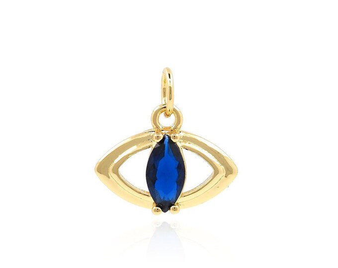 Micropavé CZ Eye Necklace, Devil's Eye Pendant, 18K Gold Filled Eye Charm, Lucky Eye Necklace,DIY Jewelry Supplies,14x14.5x4mm