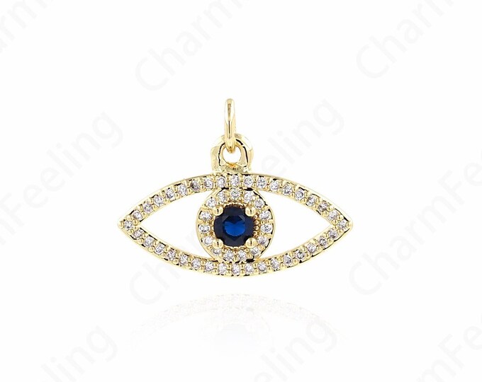 Devil's Eye Pendant, Lucky Eye Necklace,18K Gold Filled Eye Charm, Micropavé CZ Eye Necklace, DIY Jewelry Supplies,15.5x22x3.5mm