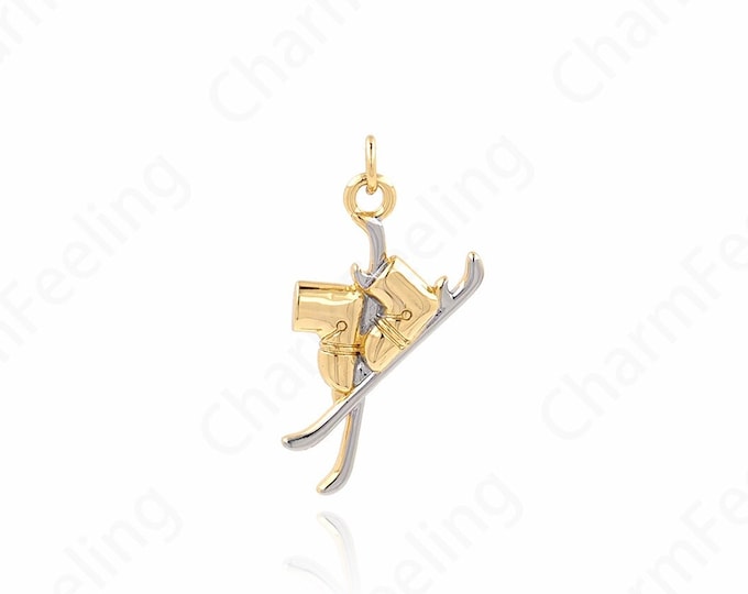 Ski Lovers Charm, MicroPave CZ Snowboard Pendant, Sports Charm, DIY Jewelry Making Accessories 24.5x12.5x2mm