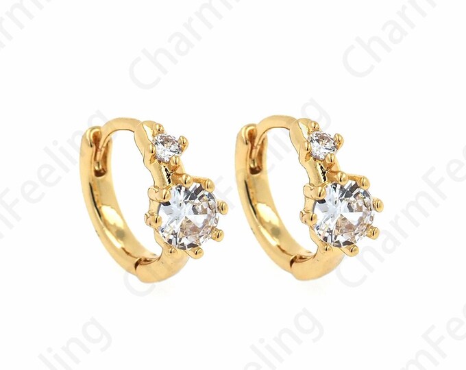 18K Gold Filled Round Earrings,Micropave CZ Plant Earrings,Hollow Earrings,Flower Earrings,DIY Jewelry Accessories 13.7x11x5.7mm