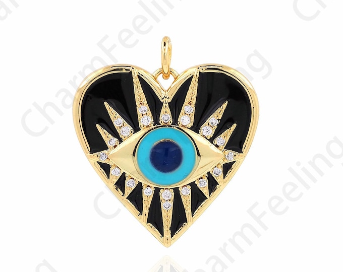 Micropavé CZ Enamel Necklace, 18K Gold Filled Eye Pendant, Magic Enamel Necklace, Eye Charm, DIY Jewelry Accessories 25.5x22.4x3mm