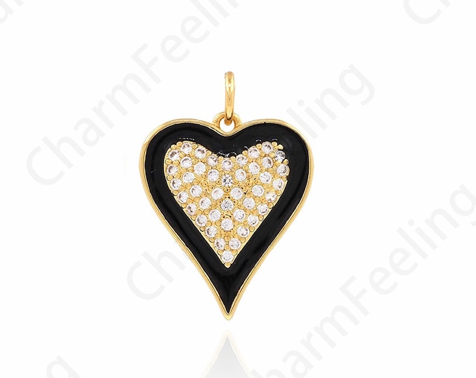Heart Necklace, 18K Gold Filling Enamel Heart Pendant, Heart Charm, Red Heart Charm, Enamel Charm, DIY Jewelry Accessories 18.8X17.6X1.4mm