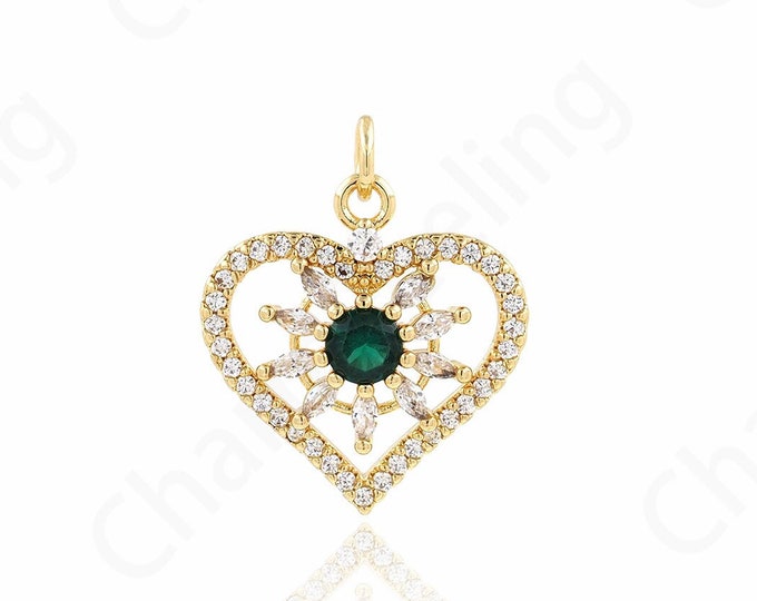 18K Gold Filled Crystal Heart Pendant, Crystal Charm, Love Charm, Micropavé CZ Love Necklace, DIY Jewelry Accessories,22x19x4.2mm