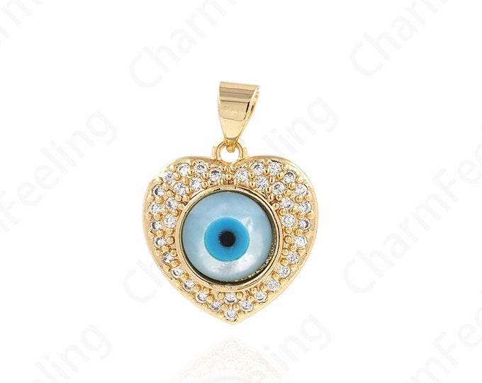 Heart Pendant, 18K Gold Filled Enamel Heart Pendant, Eye Charm, Enamel Charm, Eye Charm, DIY Jewelry Accessories 22x16x4mm