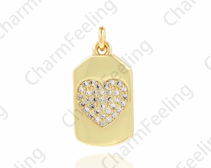 Heart Charm, Micropavé CZ Love Necklace, Square Pendant, 18K Gold Filled Heart Pendant, DIY Jewelry Supplies, 9.5x19x1.8mm