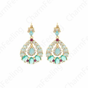 1 Pair,18K Gold Filled Exquisite Earrings,Micropaved CZ Round Earrings,Dangle Earrings, Daily Earrings,DIY Earring Accessories,37.5x22.5x4mm