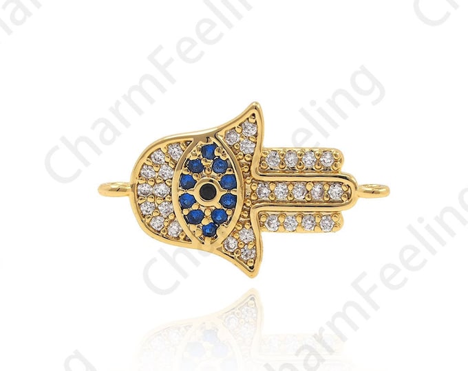 CZ Hand Connector, Hamsa Charm,Eye Charm, Hamsa Eye Connector, Bracelet For Bracelet Necklace 18.8x11.2x2.2mm  1pcs