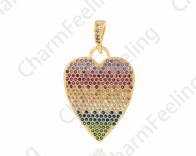 Love Charm, 18K Gold Filled Heart Charm, Micropavé CZ Love Necklace,Heart Pendant, DIY Jewelry Accessories, 21x36x1.8mm