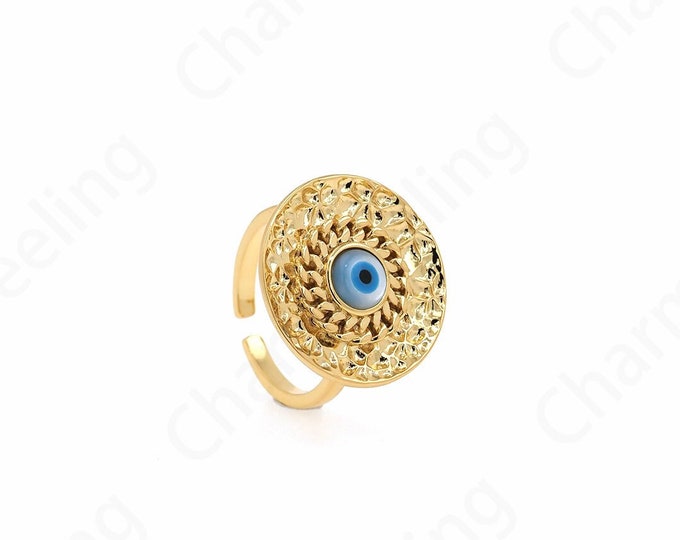 Gold Open Ring,Enamel Eye ring, 18K Gold Filled Eye Ring, Stackable Ring, Adjustable Ring, Thin Ring