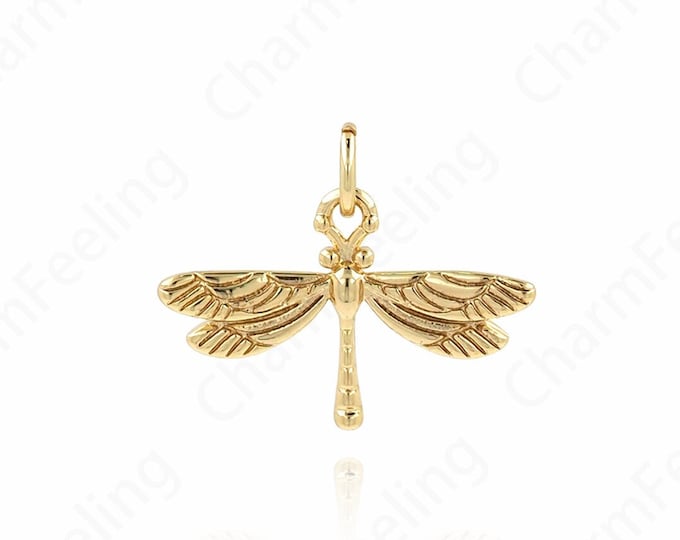 Insect Charm,Dainty Dragonfly Pendant, Pearl Charm, 18K Gold Filled Wings Necklace, DIY Jewelry Making Supplies,16.5x20.5x2mm
