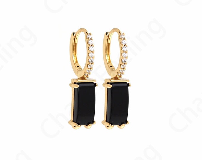 1 Pair,AgateEarrings, Square Earrings, 18K Gold Filled Rectangular Rhinestone Earrings,  Micropavé CZ Exquisite Earrings,15.5x28x7.5mm