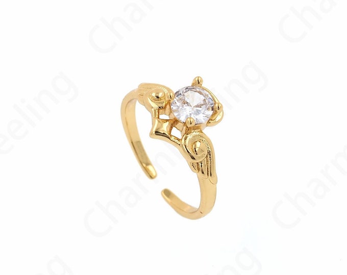 Micropavé CZ Daily Ring, 18K Gold Filled Minimalist Thin Ring, Adjustable Ring, Daily Ring, Gold Open Ring,